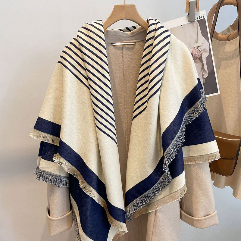 The Thick Reversible Faux Cashmere Striped Scarf