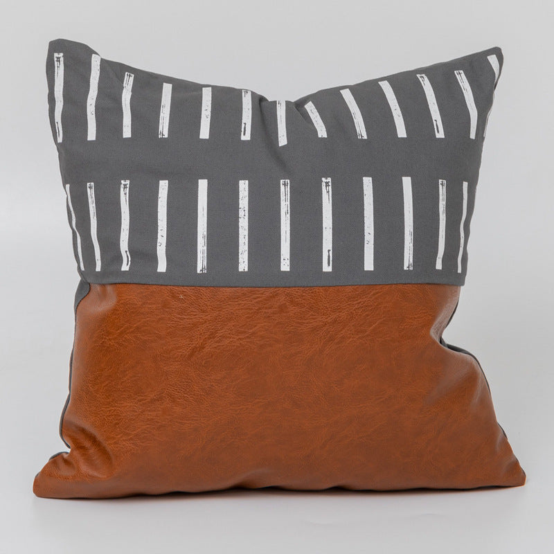 Bohemian Leather and Cotton Cushion Cover