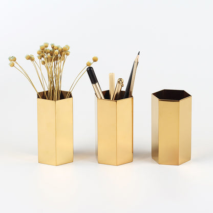 Gold Hexagon Pen Holder