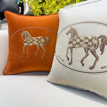 Horse Embroidery Plush Cushion Cover