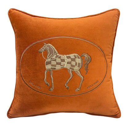 Horse Embroidery Plush Cushion Cover