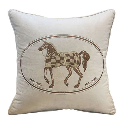 Horse Embroidery Plush Cushion Cover