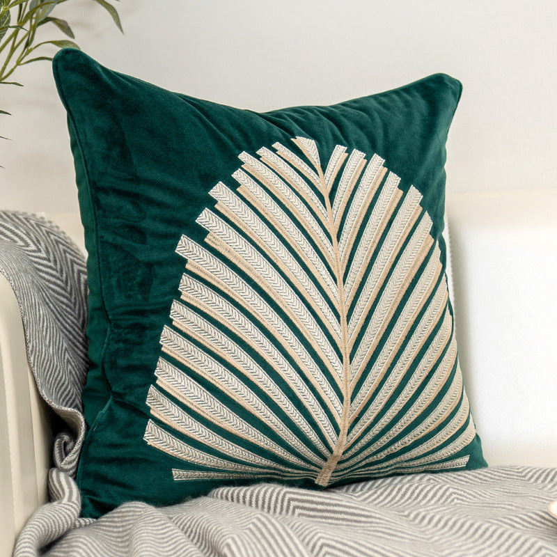 Flannel Embroidered Fan Leaf Cushion Cover