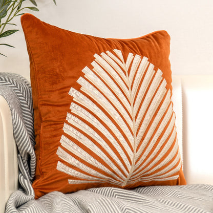 Flannel Embroidered Fan Leaf Cushion Cover