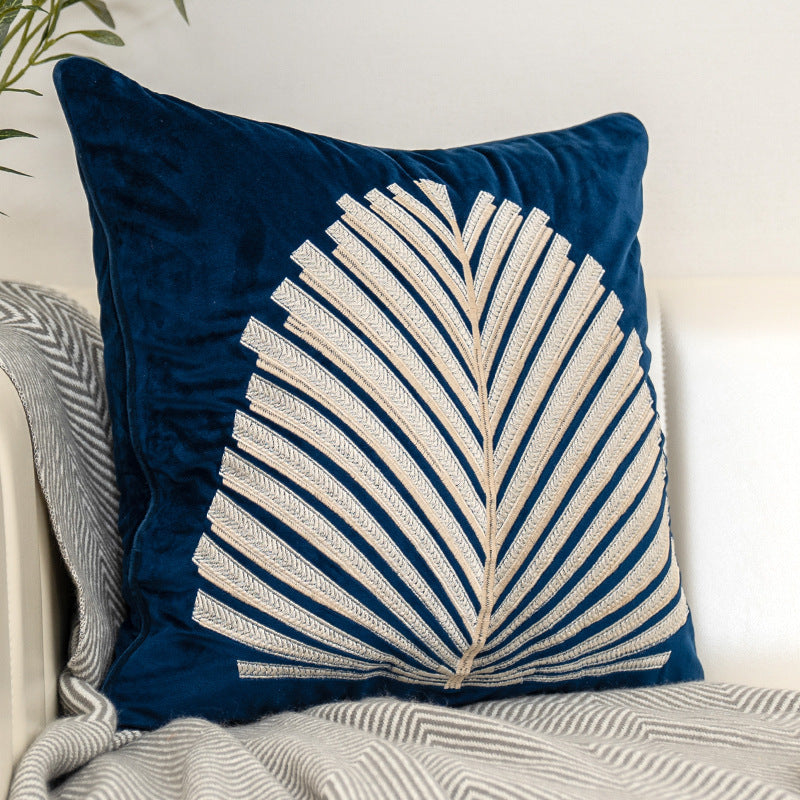 Flannel Embroidered Fan Leaf Cushion Cover