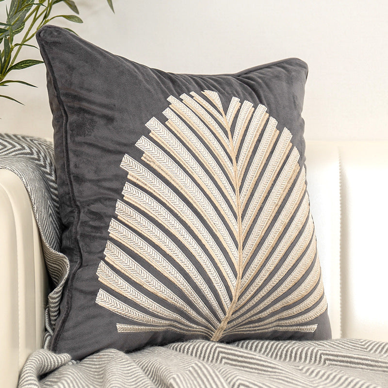 Flannel Embroidered Fan Leaf Cushion Cover