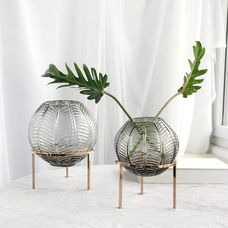 Leaf Pattern Glass Ball Vase