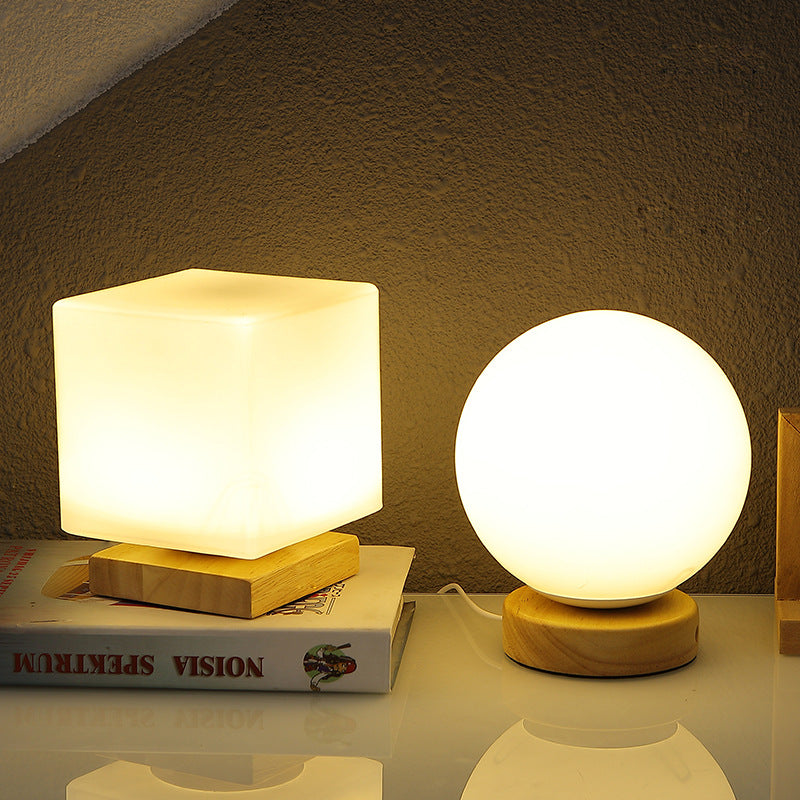 Nordic Solid Wood USB Table Lamp