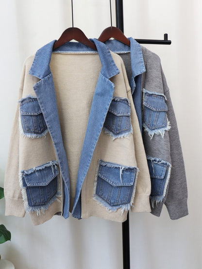 Denim Stitching Sweater Jacket