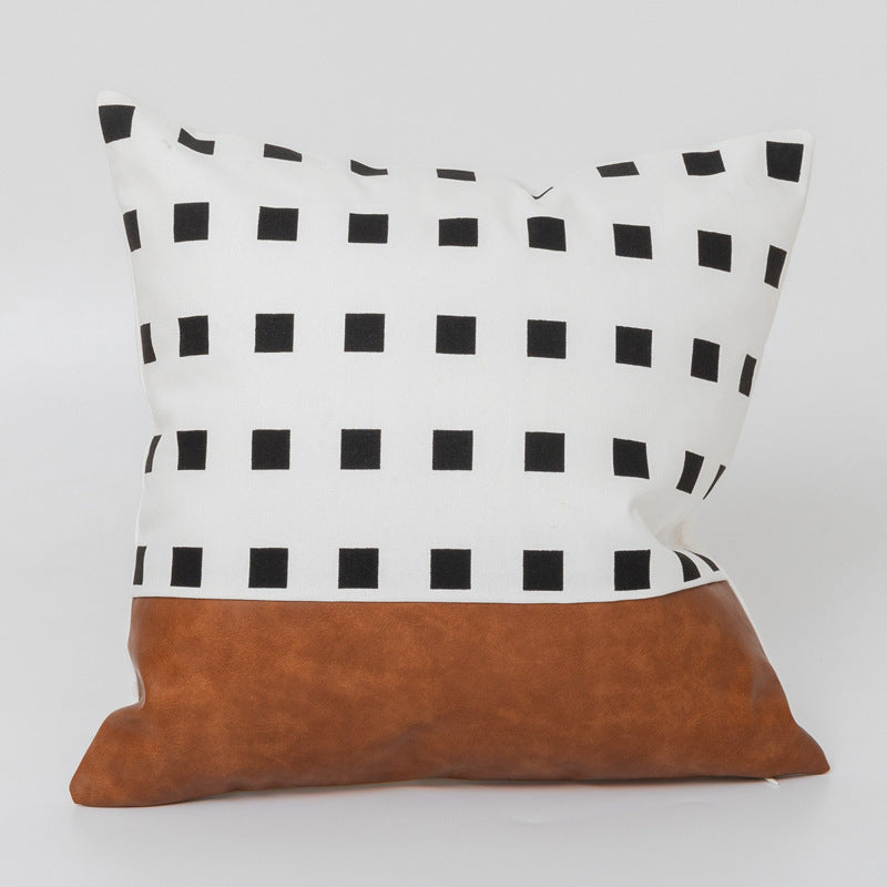 Bohemian Leather and Cotton Cushion Cover