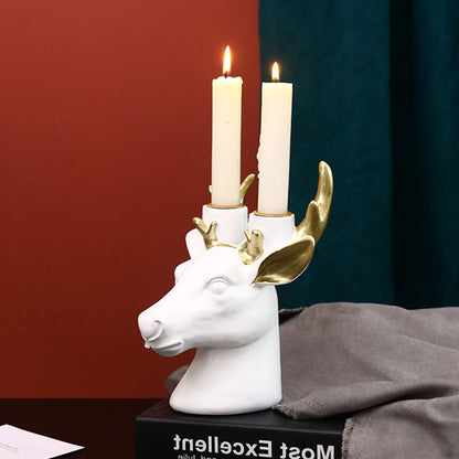 Resin Elk Head Candle Holder