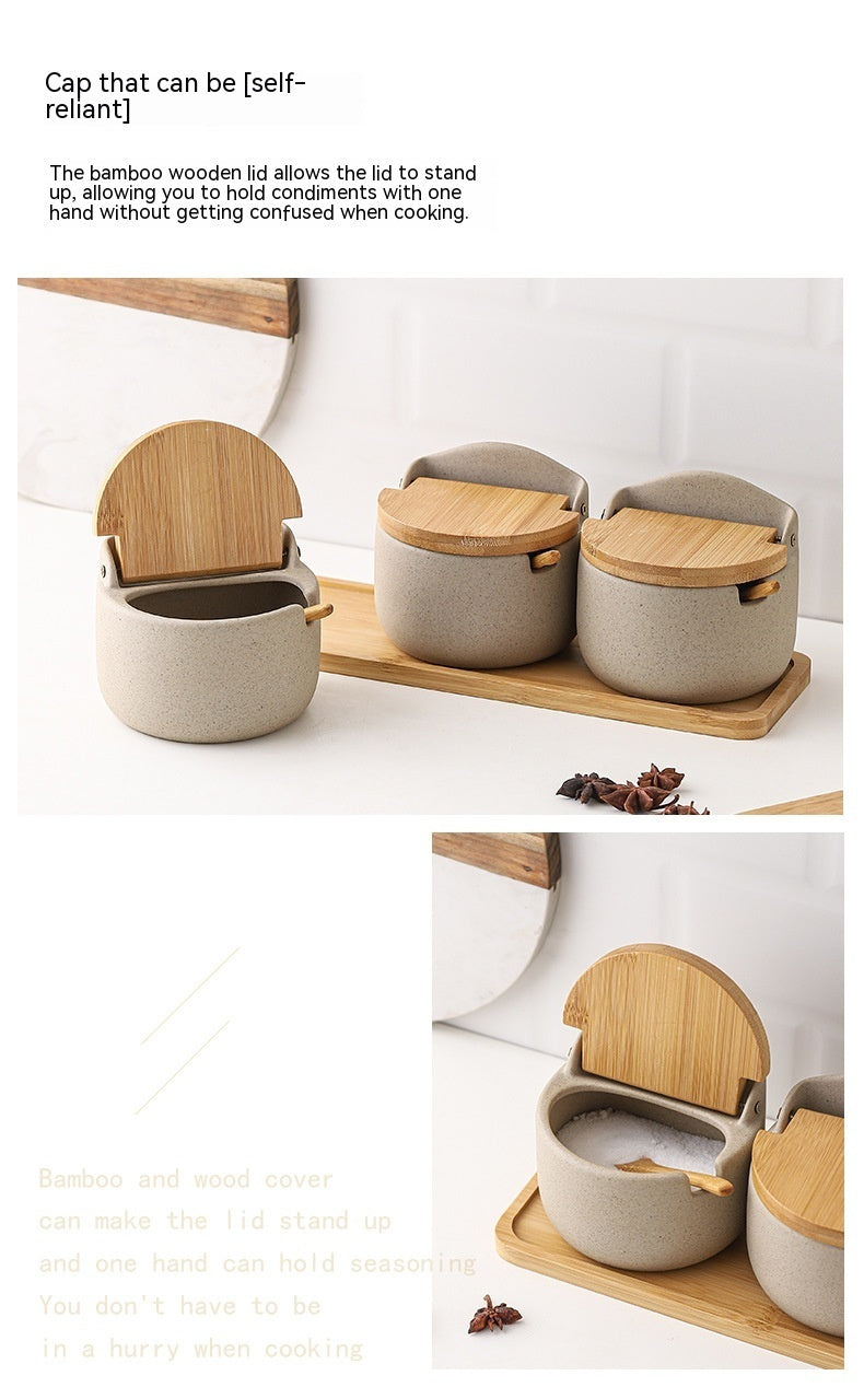 Ceramic & Wood Seasoning Set