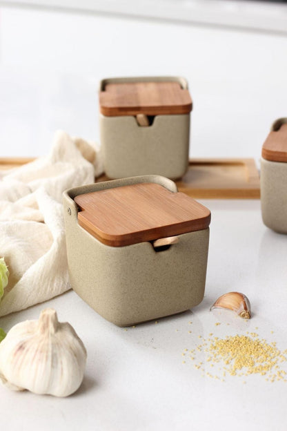 Ceramic & Wood Seasoning Set