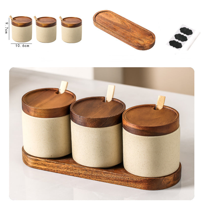 Ceramic & Wood Seasoning Set