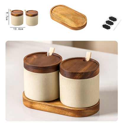 Ceramic & Wood Seasoning Set