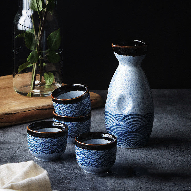 Sake Ceramic Sea Ripple Set