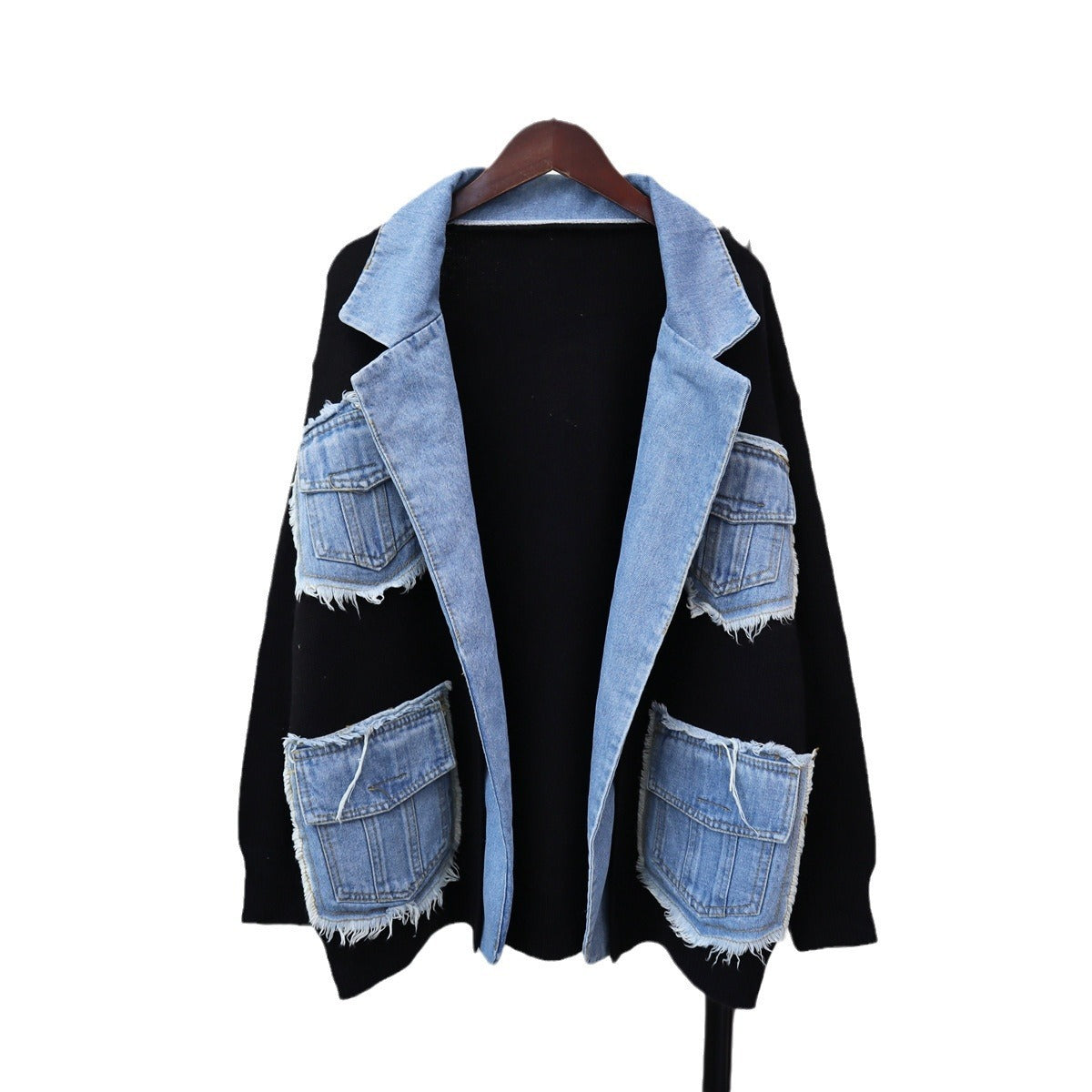 Denim Stitching Sweater Jacket