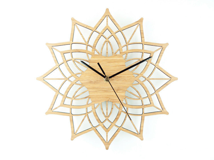 Natural Wood Lotus Modern Wooden Wall Clock