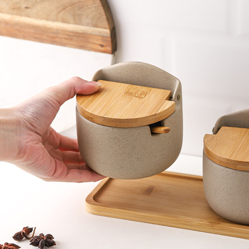 Ceramic & Wood Seasoning Set