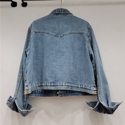 Heavy Industrial Design Love Beaded Short Denim Jacket