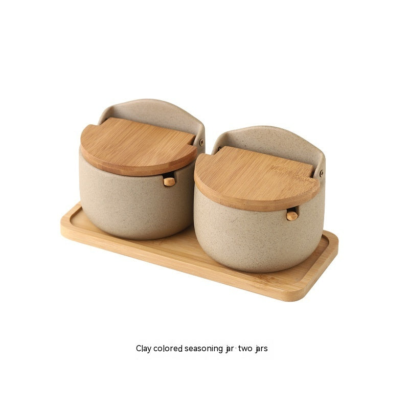 Ceramic & Wood Seasoning Set