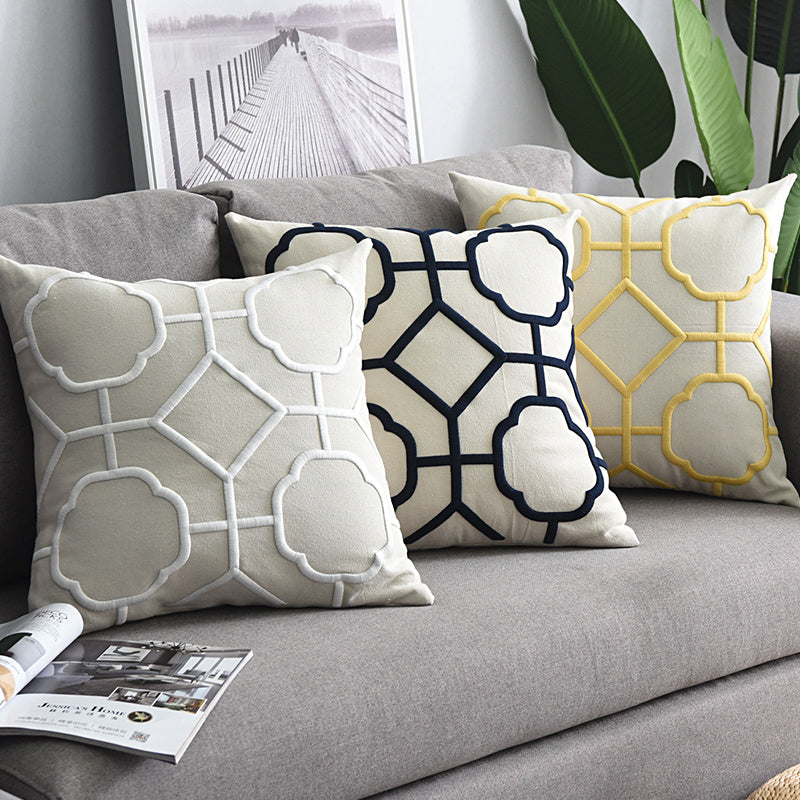 Geometric Embroidered Cushion Cover