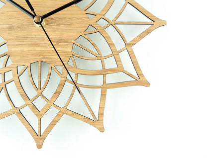 Natural Wood Lotus Modern Wooden Wall Clock