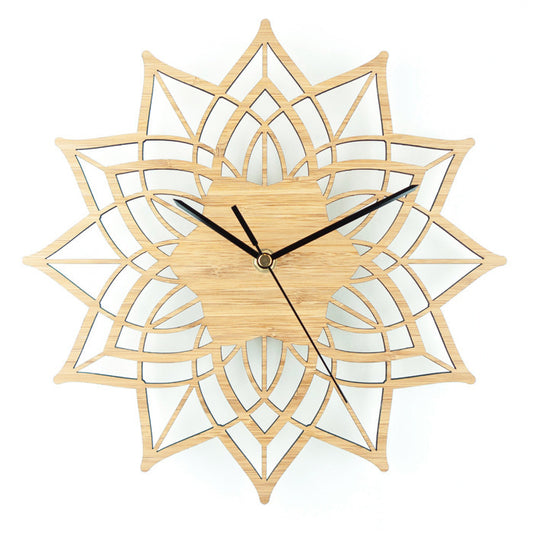 Natural Wood Lotus Modern Wooden Wall Clock