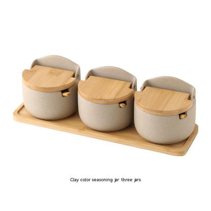 Ceramic & Wood Seasoning Set