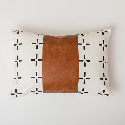 Bohemian Leather and Cotton Cushion Cover