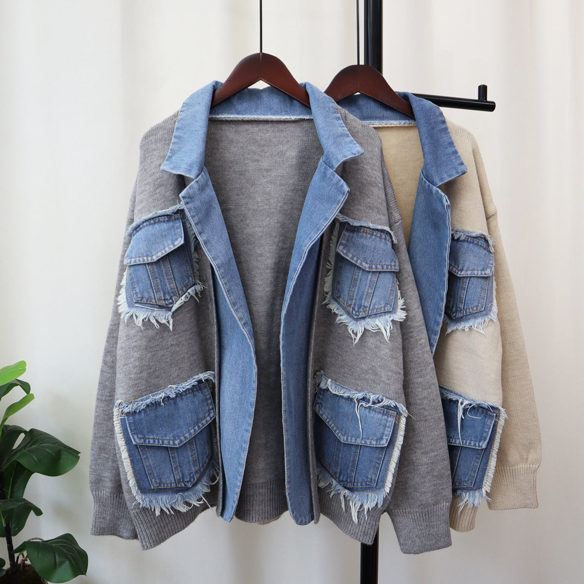 Denim Stitching Sweater Jacket