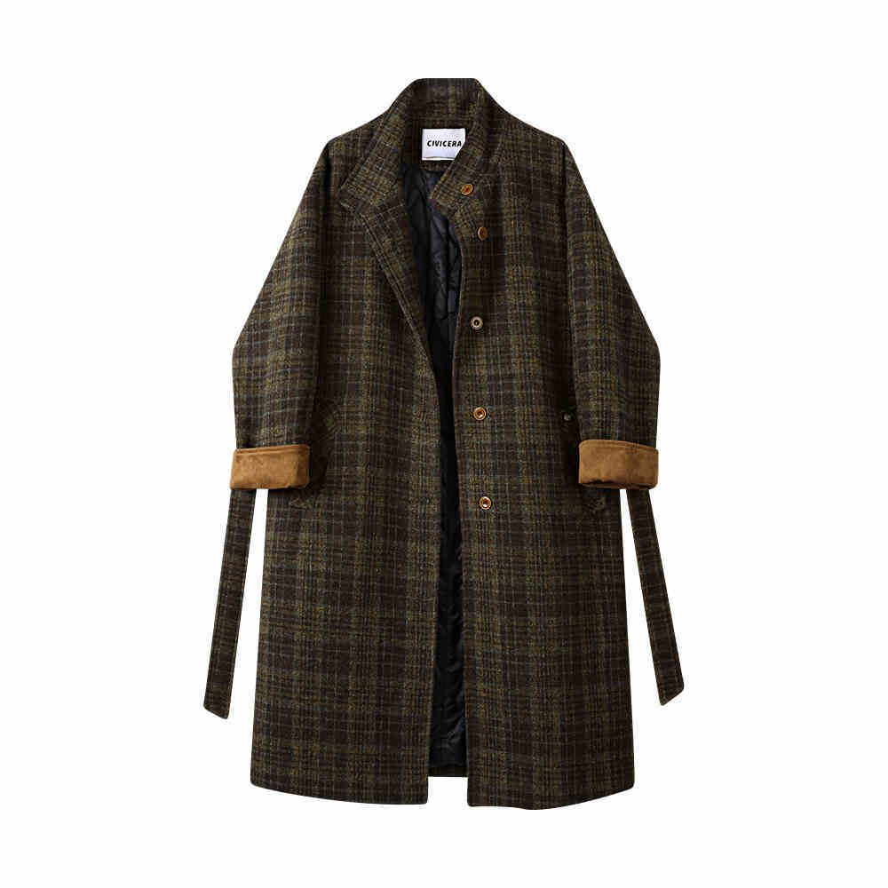 Retro Checked Woollen Coat