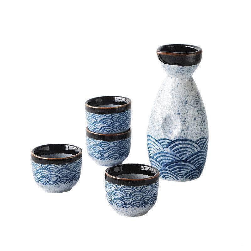 Sake Ceramic Sea Ripple Set