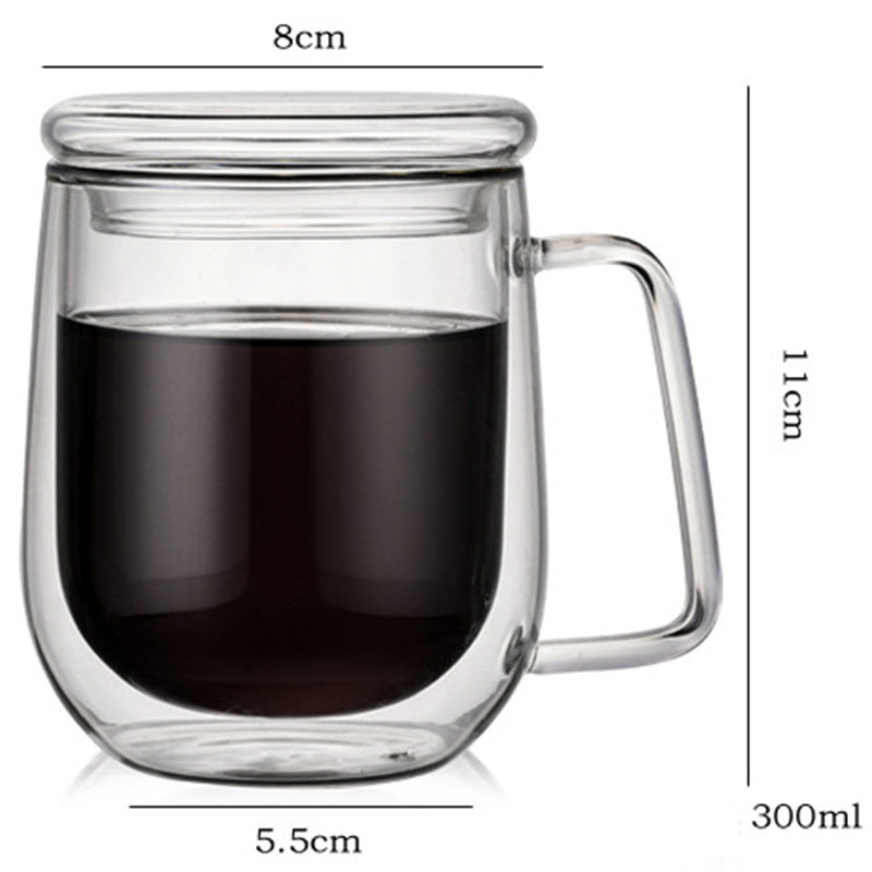 Borosilicate Insulated Double-Layer Glass Cup With Lid