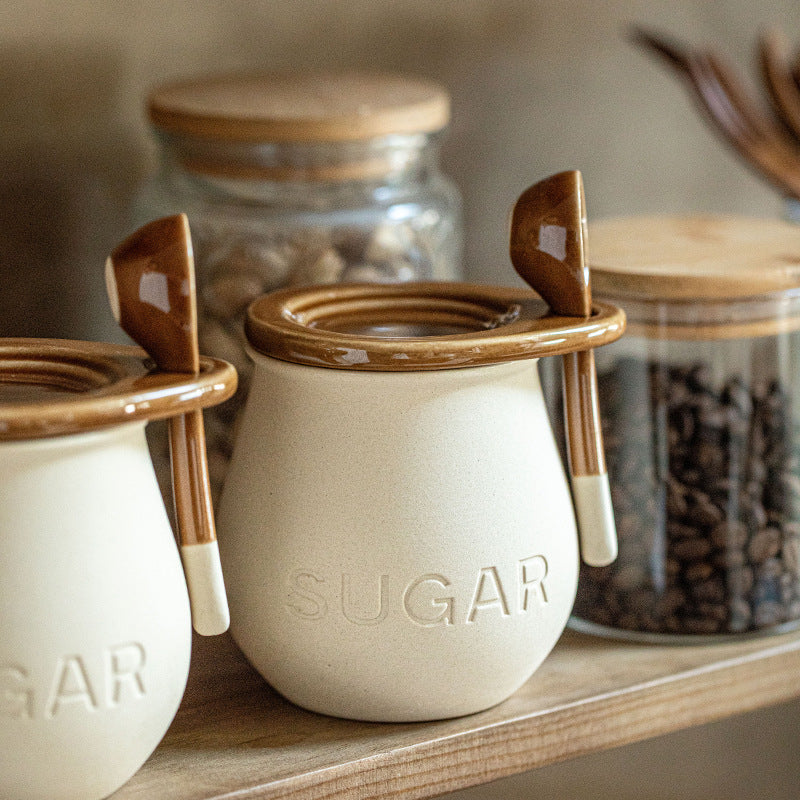 Vintage Ceramic Seasoning Jar With Spoon