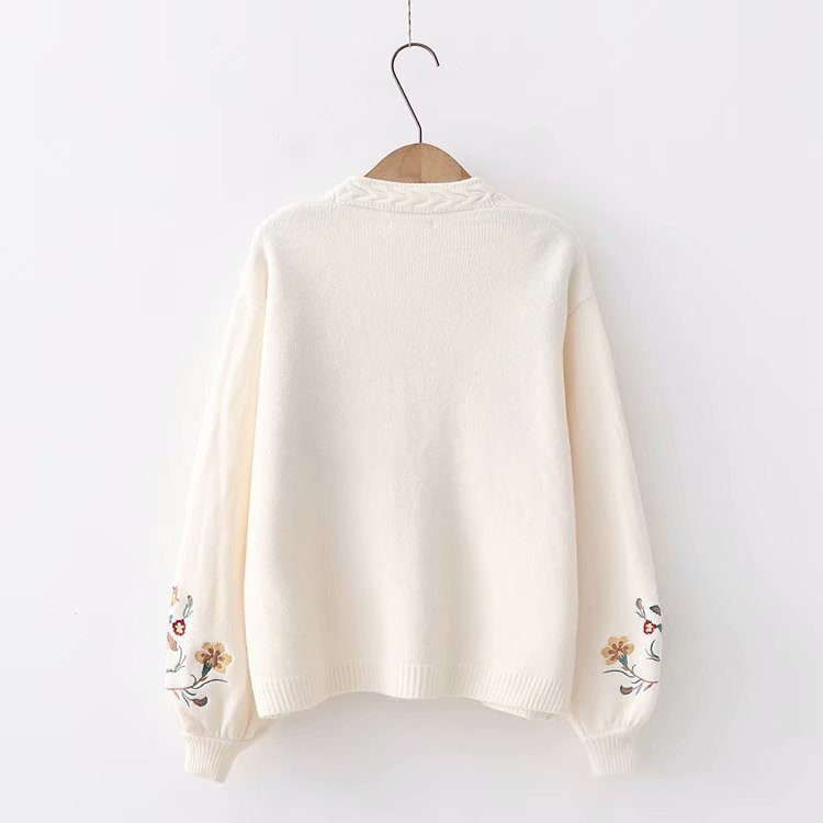 Embroidered Balloon Sleeve Cardigan