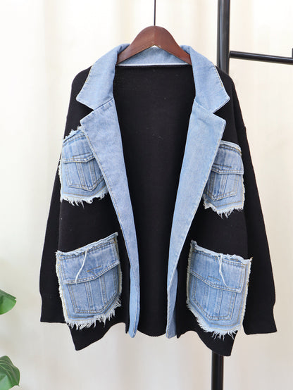 Denim Stitching Sweater Jacket