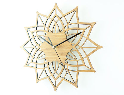 Natural Wood Lotus Modern Wooden Wall Clock