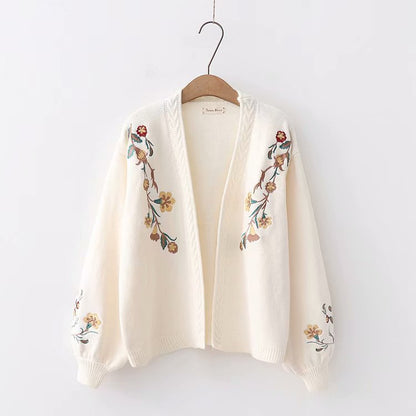 Embroidered Balloon Sleeve Cardigan