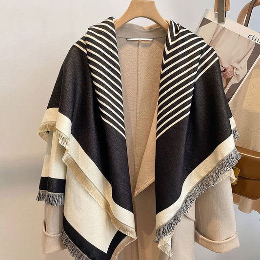 The Thick Reversible Faux Cashmere Striped Scarf