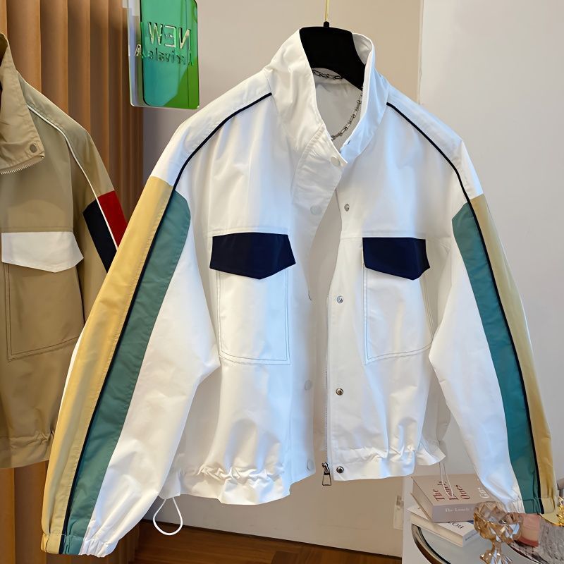 Loose Stand Collar Splicing Short Jacket Female