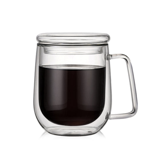 Borosilicate Insulated Double-Layer Glass Cup With Lid