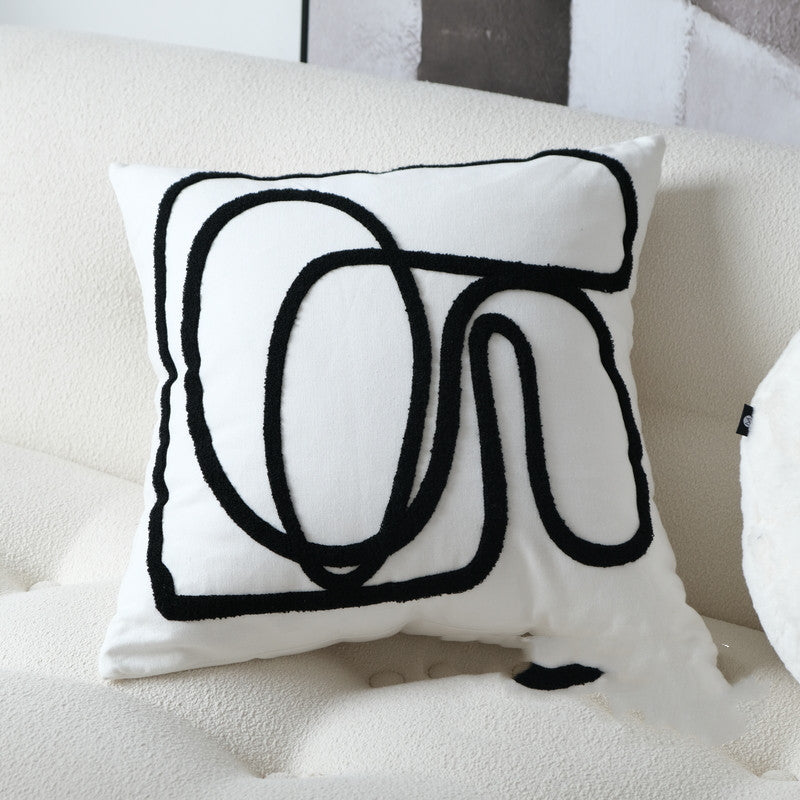 Black And White Embroidered Cushion