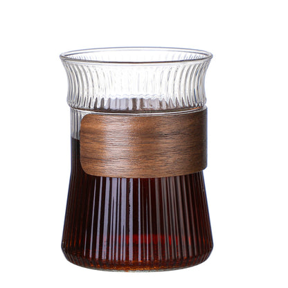 Ribbed Heat Insulation Wooden Ring Glass