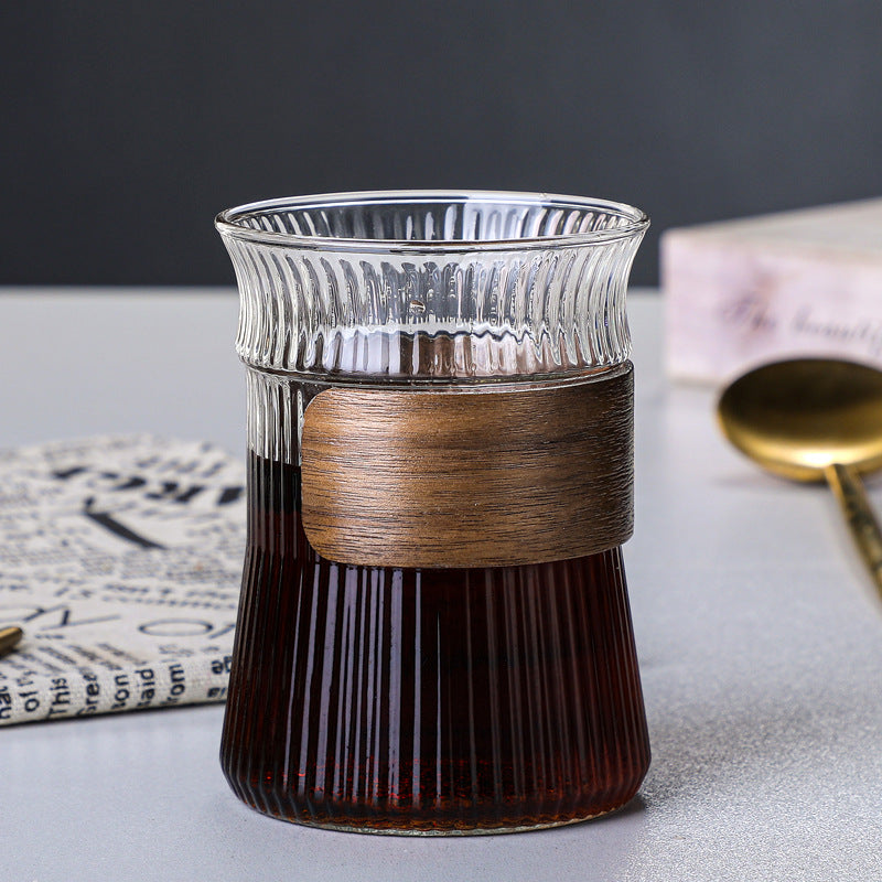 Ribbed Heat Insulation Wooden Ring Glass