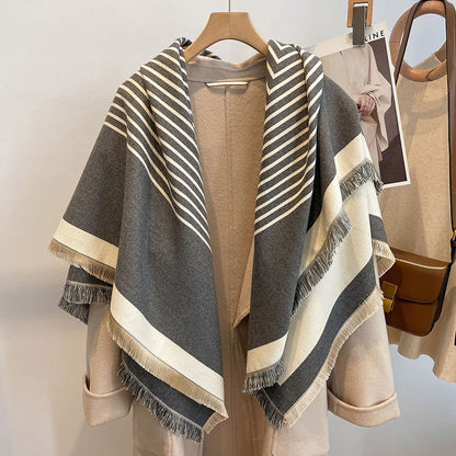 The Thick Reversible Faux Cashmere Striped Scarf