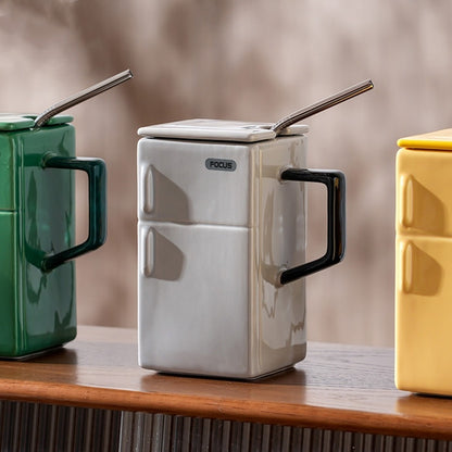 Retro Refrigerator Ceramic Cup with Straw