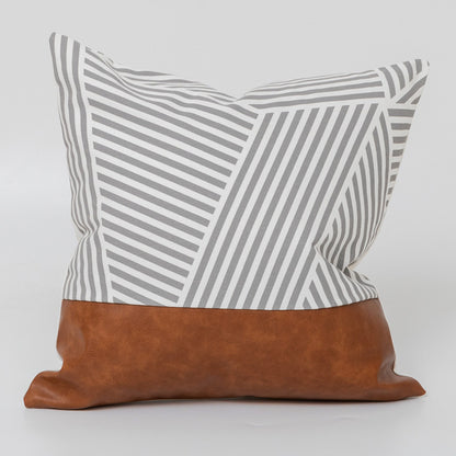 Bohemian Leather and Cotton Cushion Cover