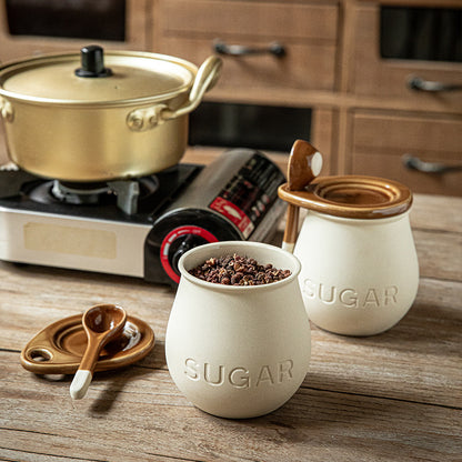 Vintage Ceramic Seasoning Jar With Spoon