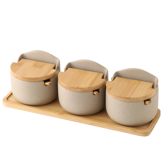 Ceramic & Wood Seasoning Set